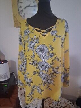 Counterparts Yellow Floral V-Neck Tunic with Crisscross Straps